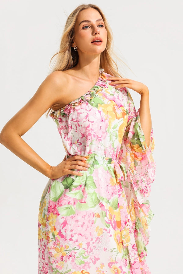 Floral Asymmetric Ruffle Maxi Dress