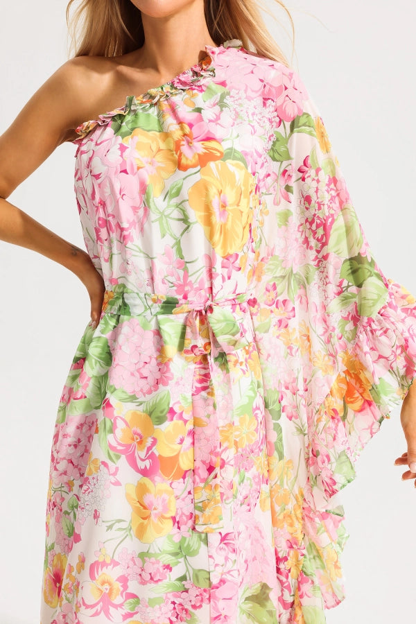 Floral Asymmetric Ruffle Maxi Dress