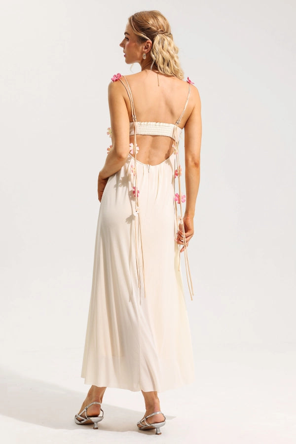 Floral Embellished Backless Maxi Dress