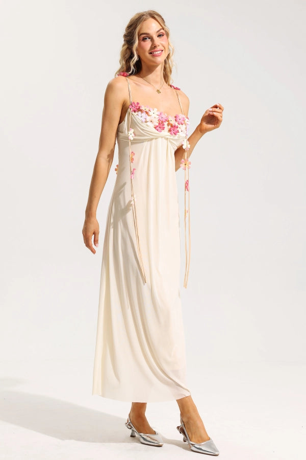 Floral Embellished Backless Maxi Dress