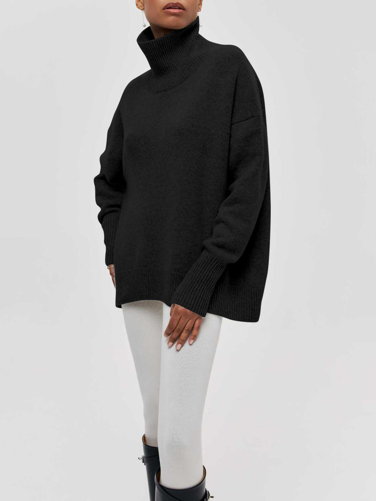 Rollkragenpullover in Übergröße mit Wolkenhimmel-Print
