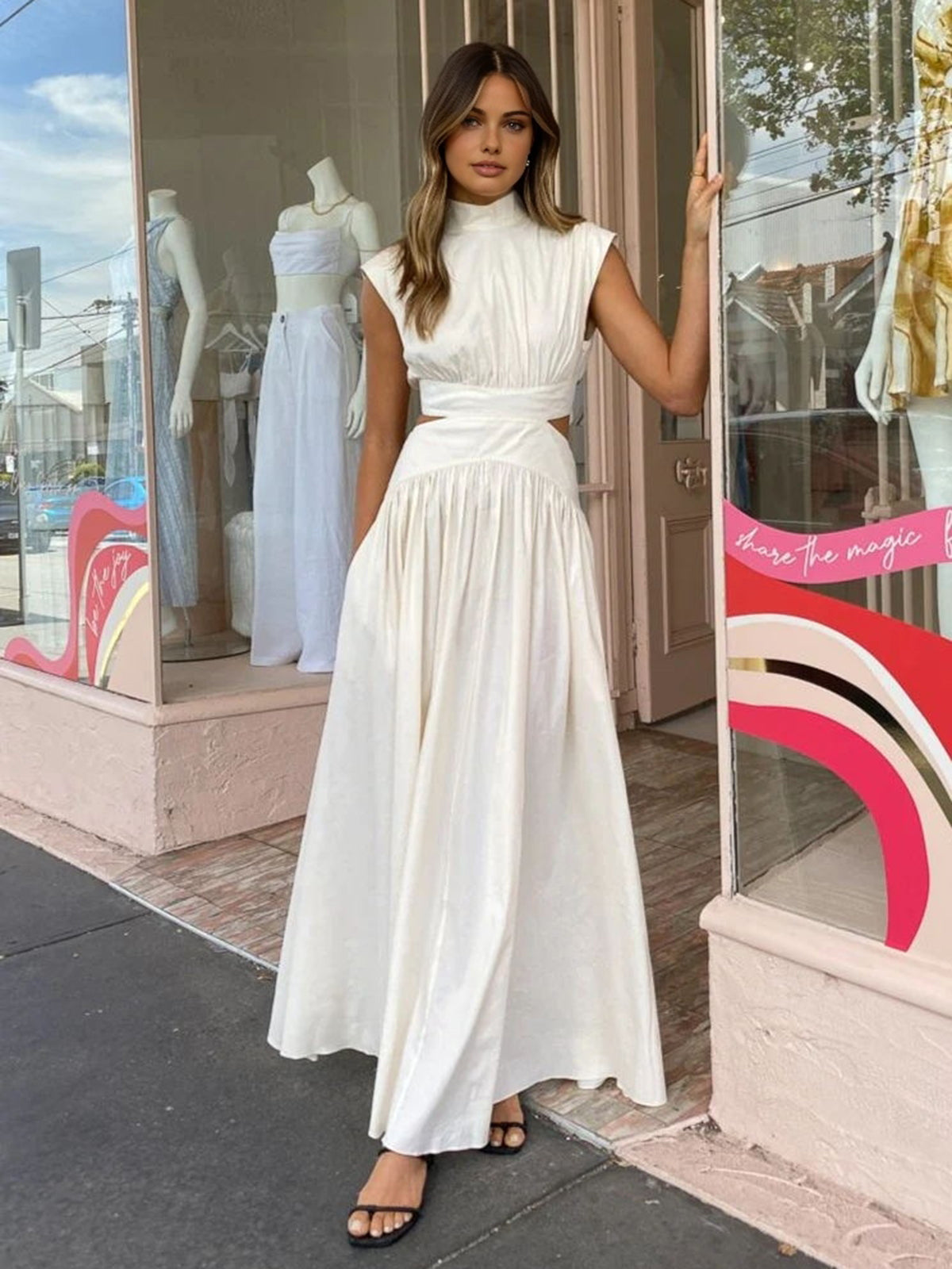 Cut-Out Waist High Neck Maxi Dress