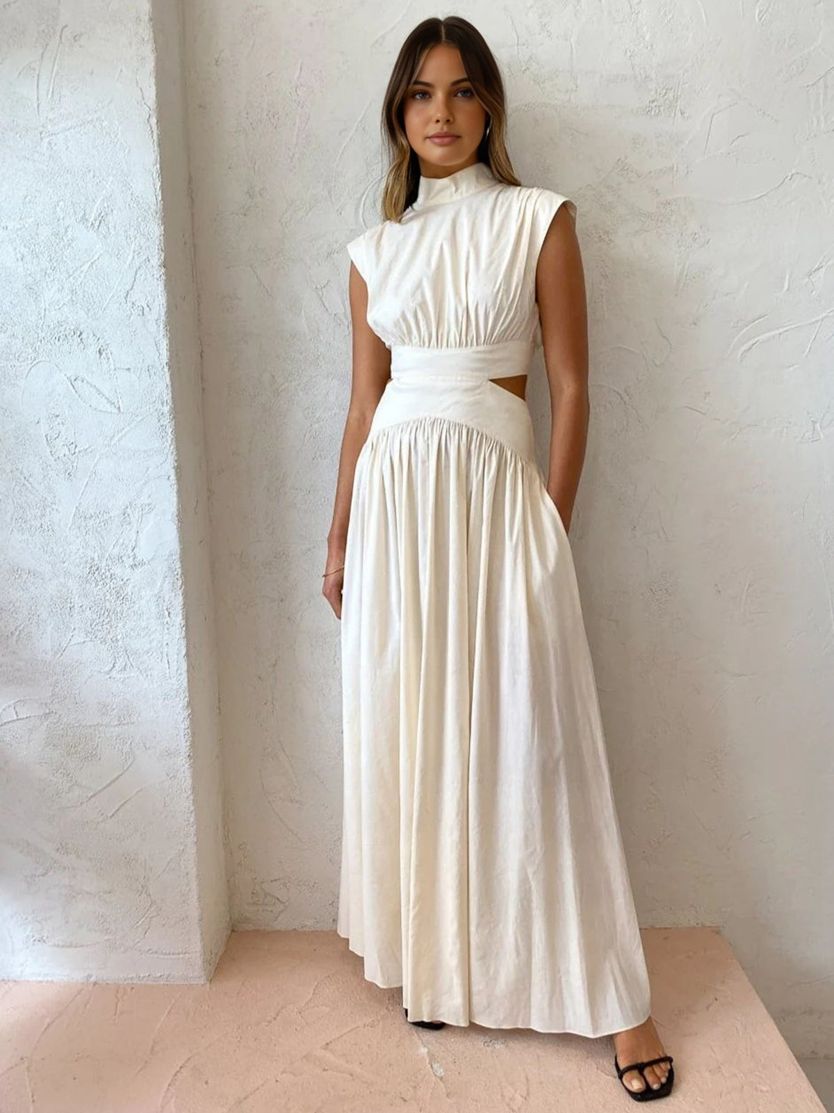 Cut-Out Waist High Neck Maxi Dress