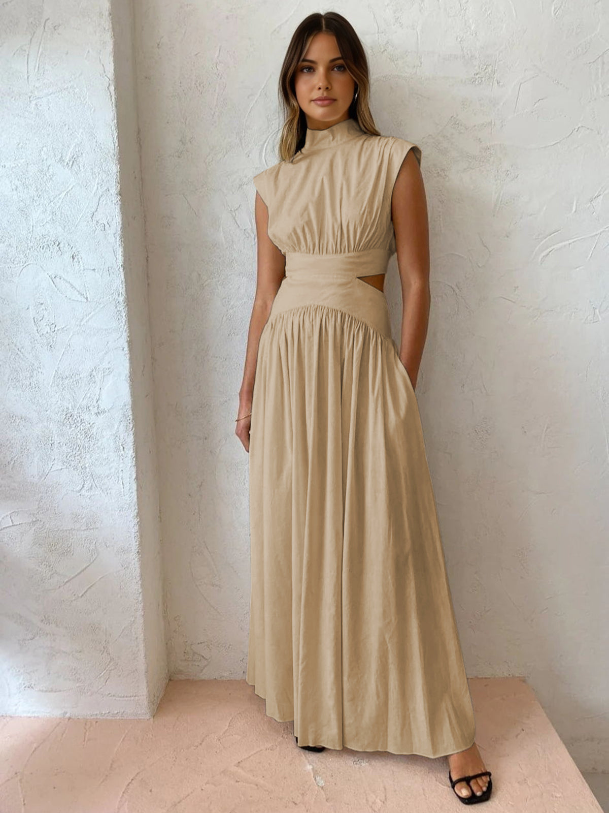 Cut-Out Waist High Neck Maxi Dress