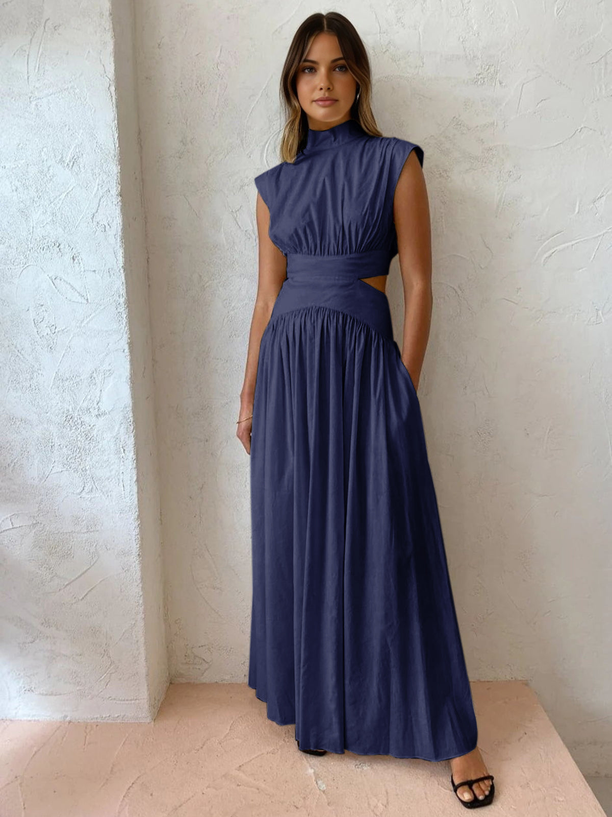 Cut-Out Waist High Neck Maxi Dress