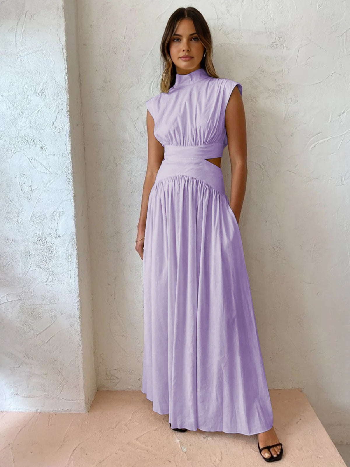Cut-Out Waist High Neck Maxi Dress