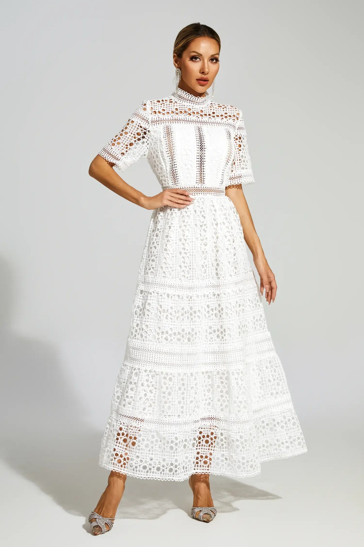 Lumière White Lace Maxi Dress
