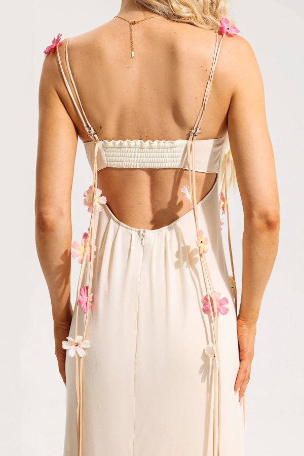 Floral Embellished Backless Maxi Dress