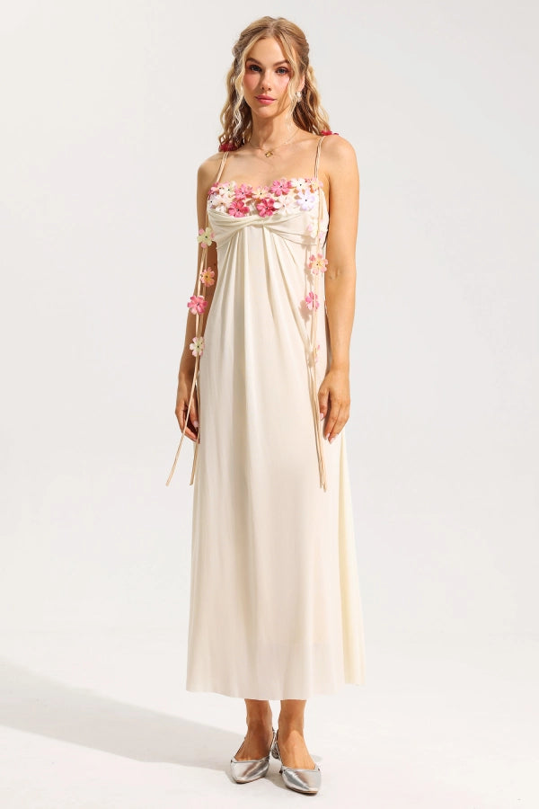 Floral Embellished Backless Maxi Dress