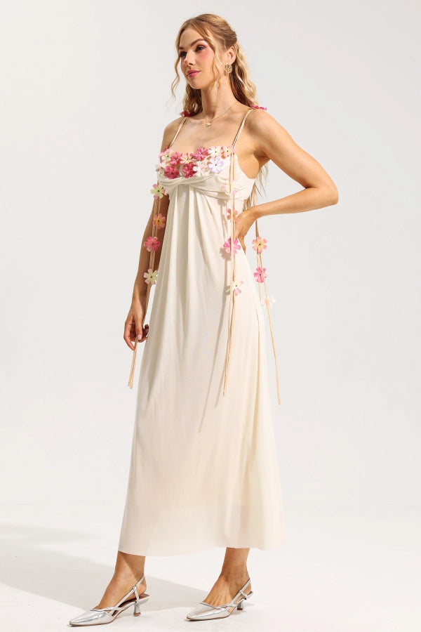 Floral Embellished Backless Maxi Dress