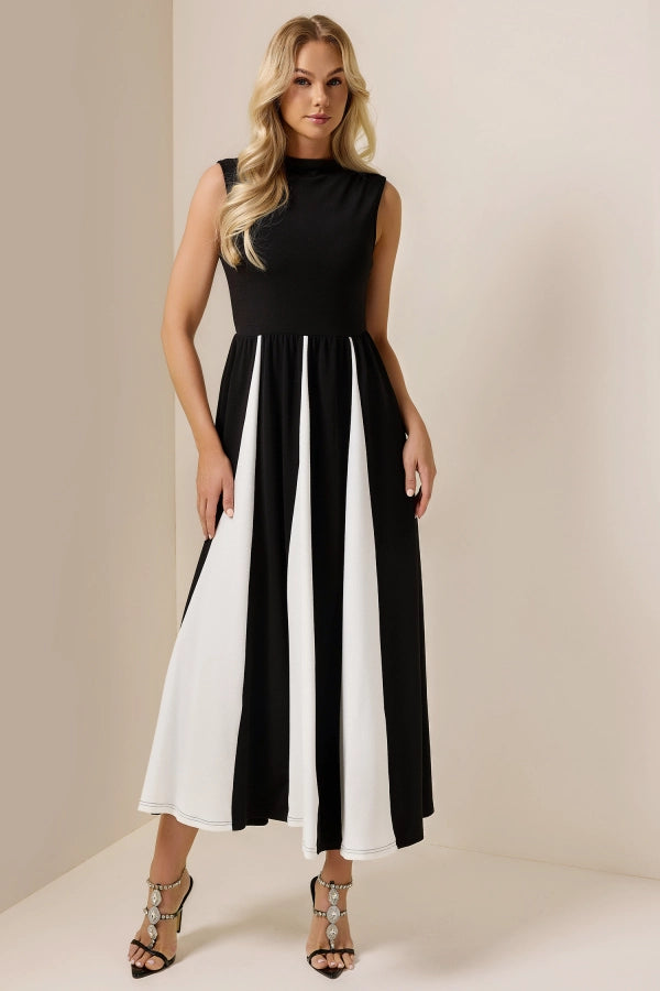 Monochrome Elegance Midi Dress