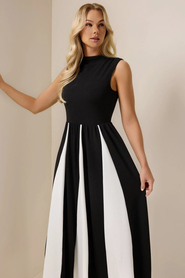 Monochrome Elegance Midi Dress