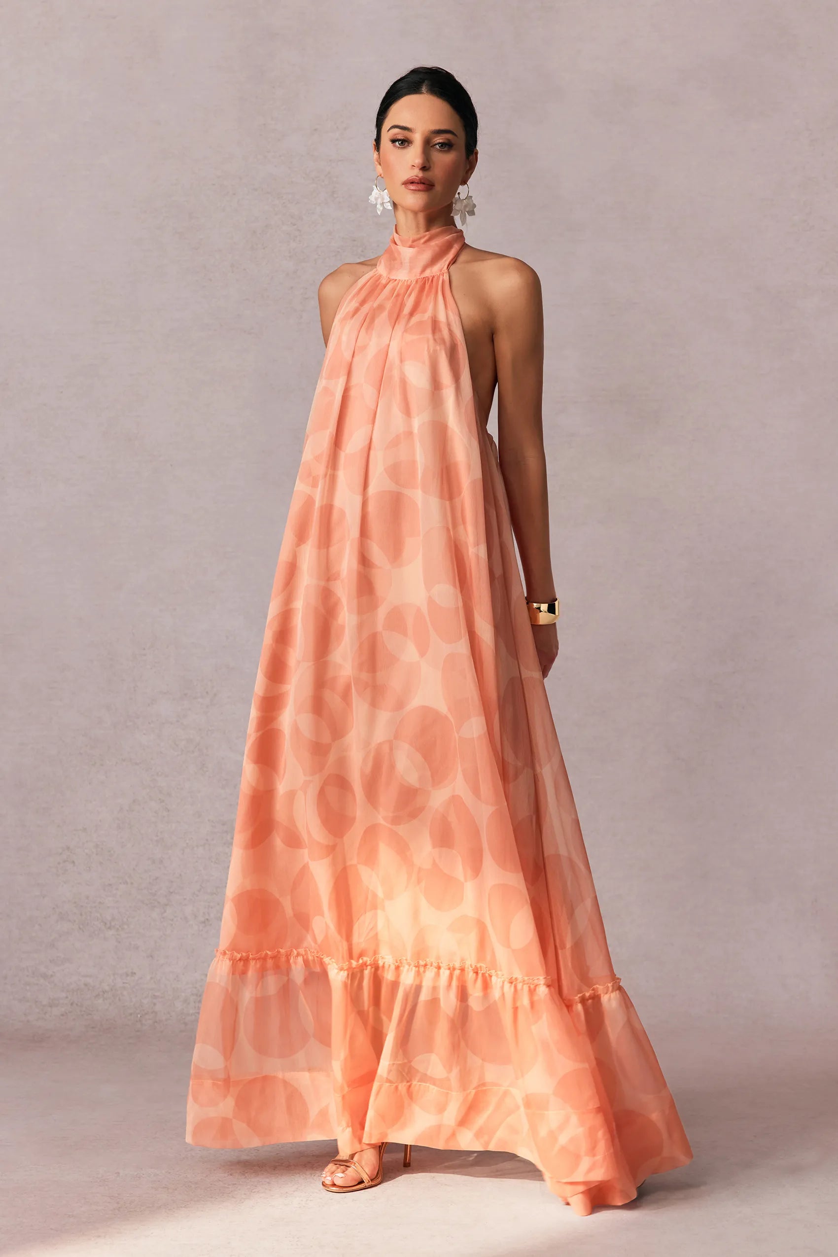 Peach Mirage Halter Maxi Dress