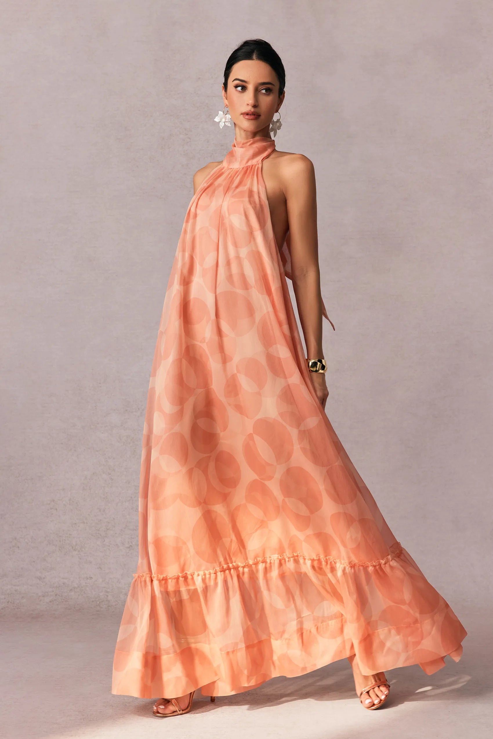 Peach Mirage Halter Maxi Dress