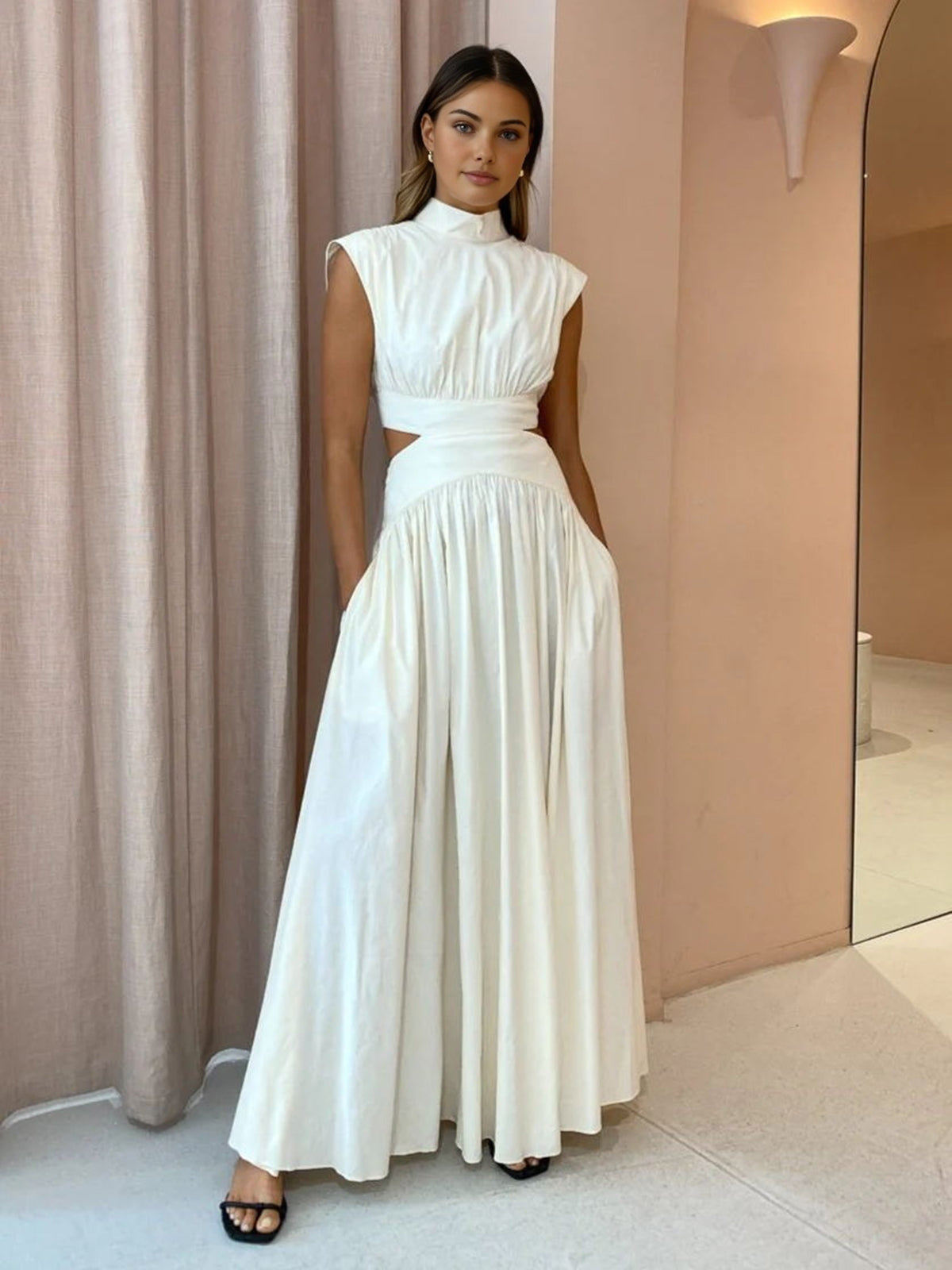 Cut-Out Waist High Neck Maxi Dress