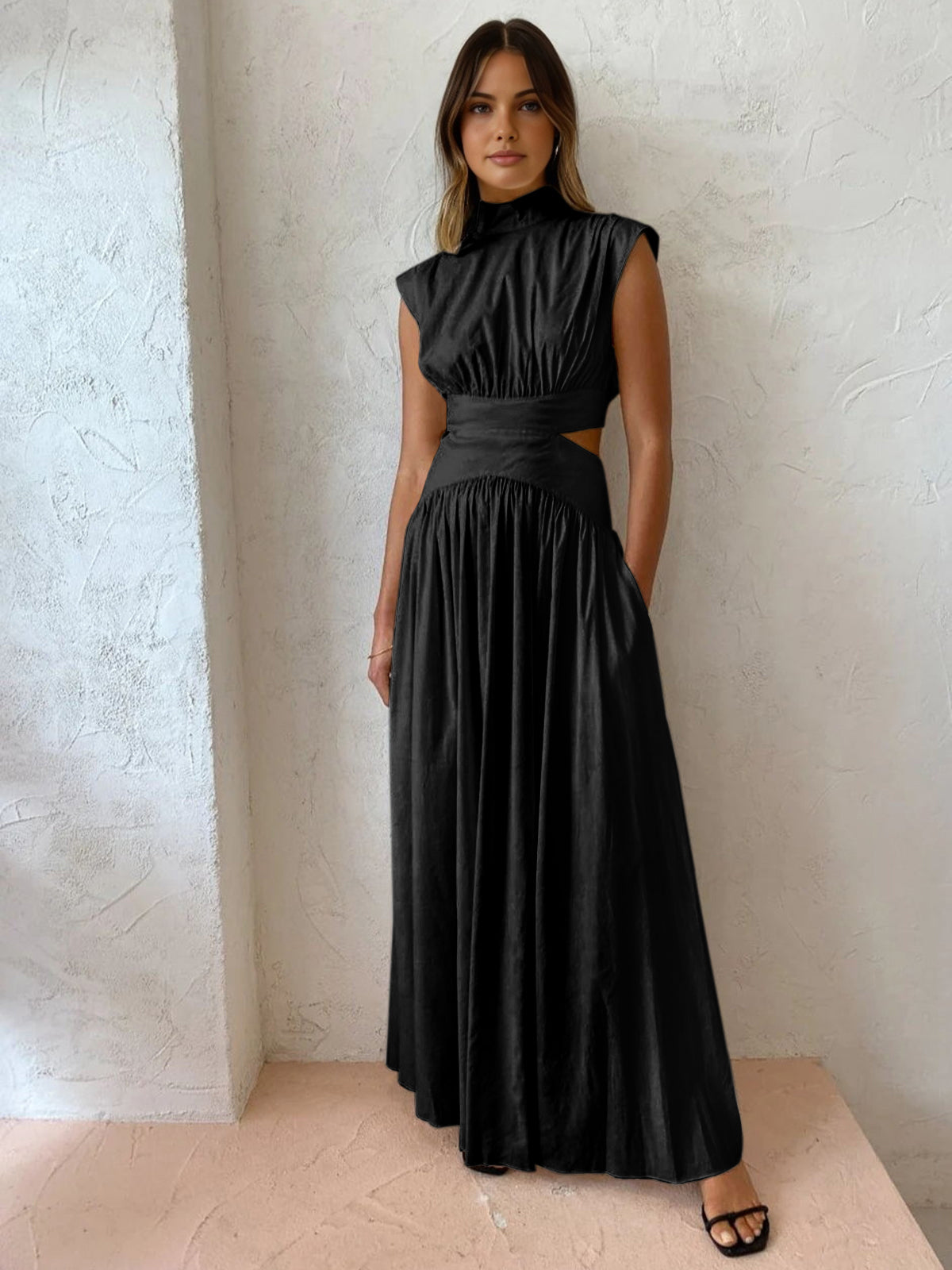 Cut-Out Waist High Neck Maxi Dress