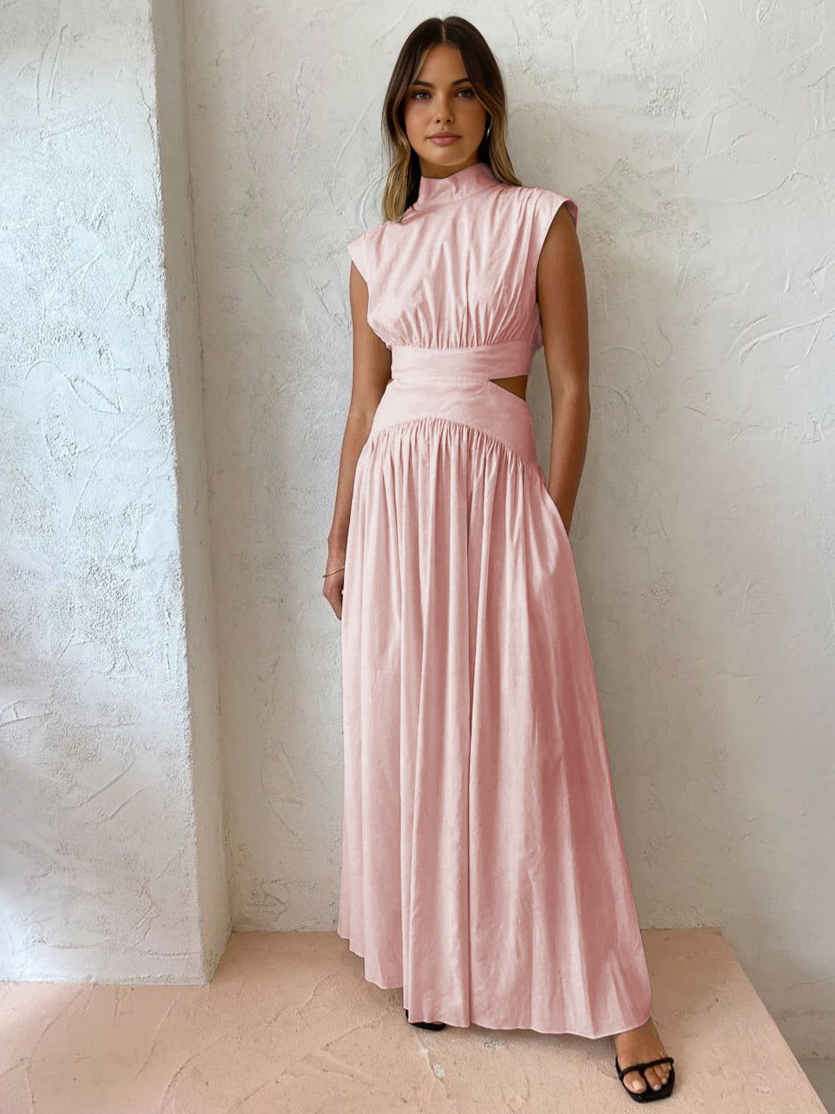 Cut-Out Waist High Neck Maxi Dress