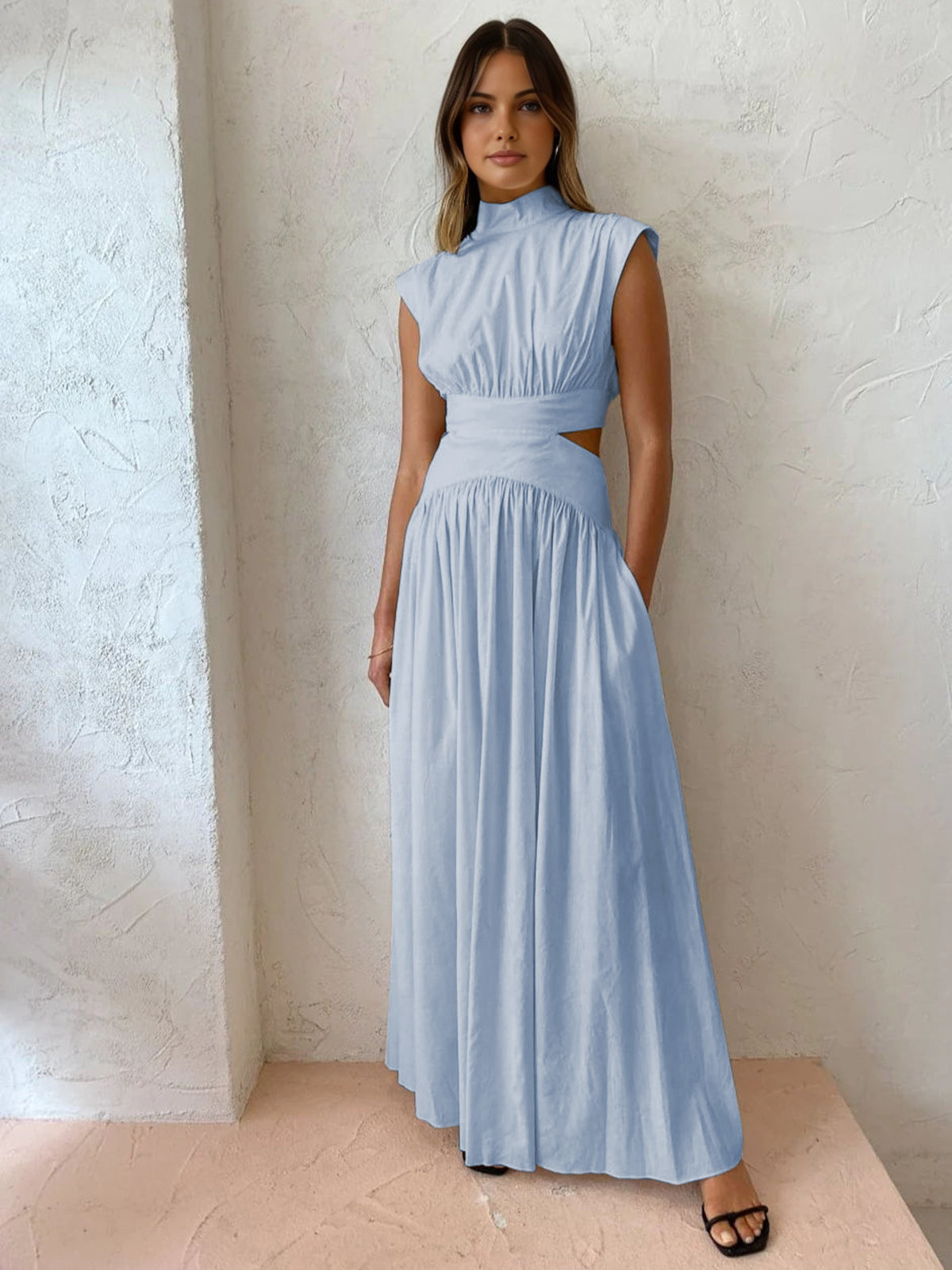 Cut-Out Waist High Neck Maxi Dress