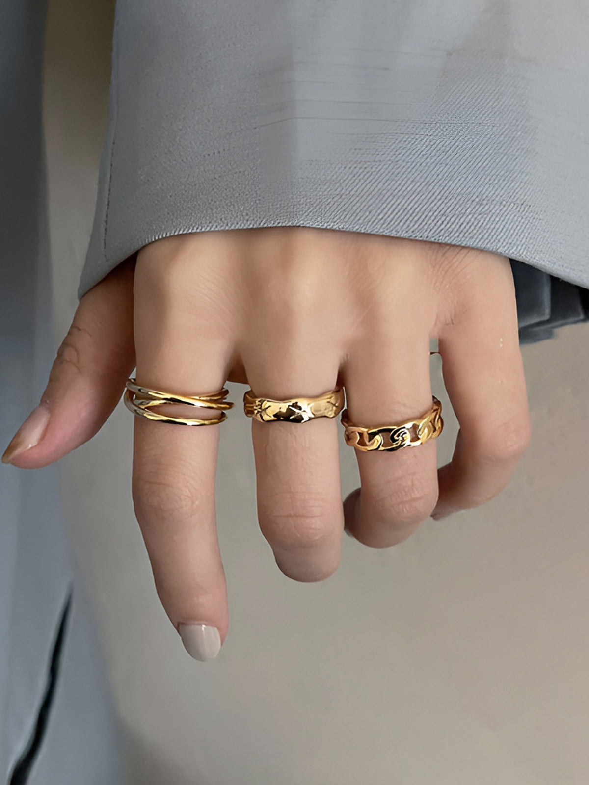 Molten Texture Ring Set - 3 Pieces