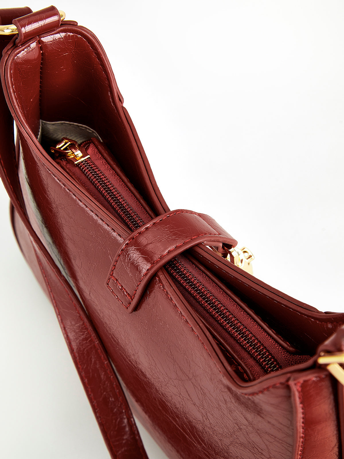 Structured Buckle Accent Shoulder Bag