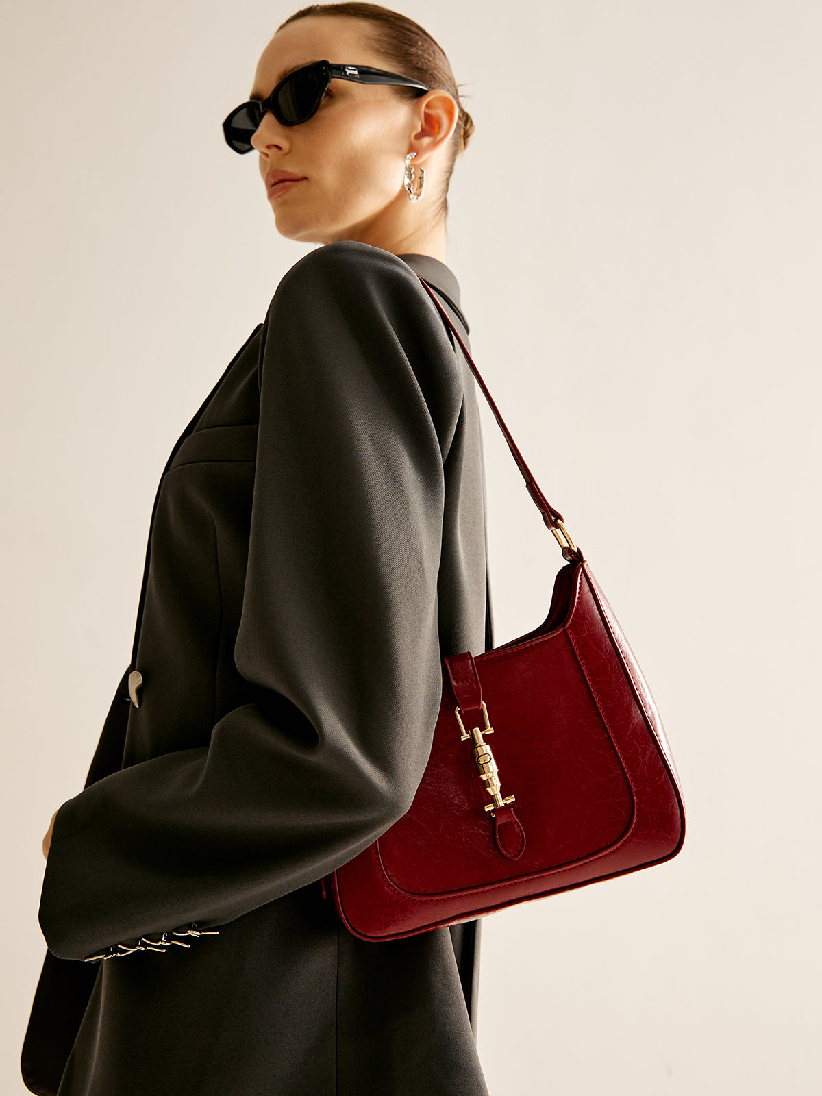 Structured Buckle Accent Shoulder Bag