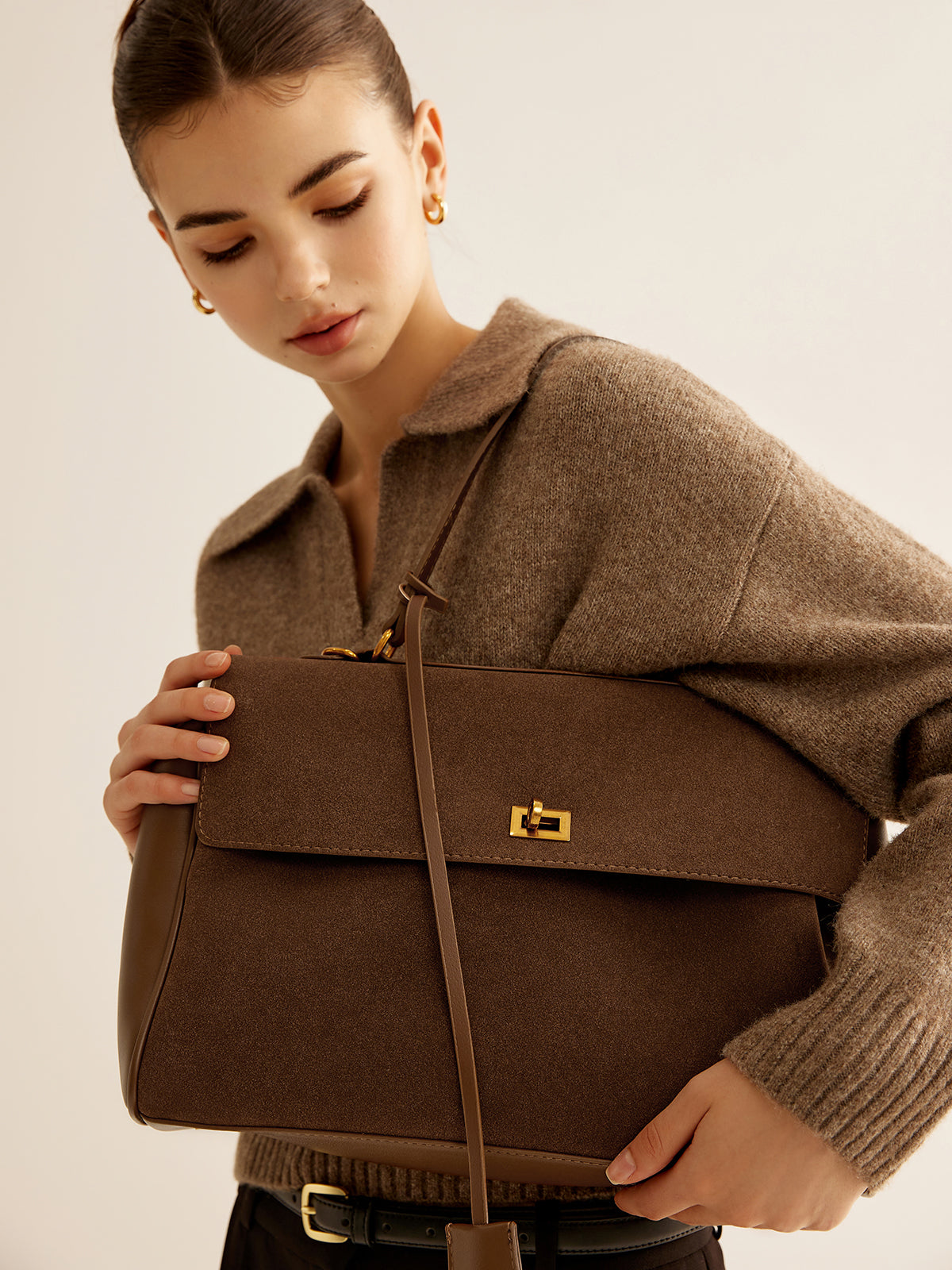 Structured Suede-Look Carryall Bag