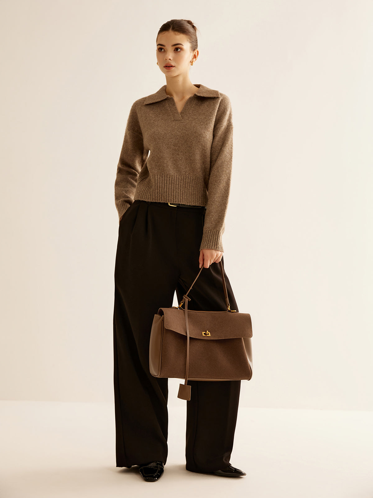 Structured Suede-Look Carryall Bag