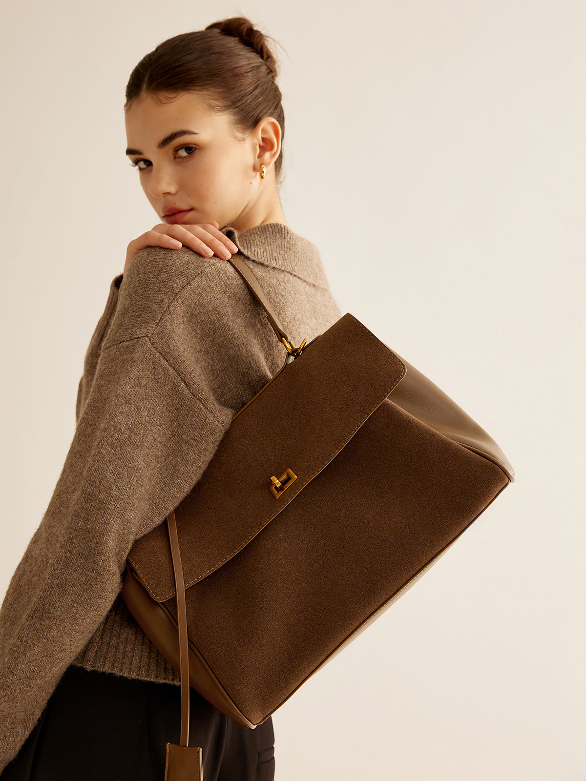 Structured Suede-Look Carryall Bag