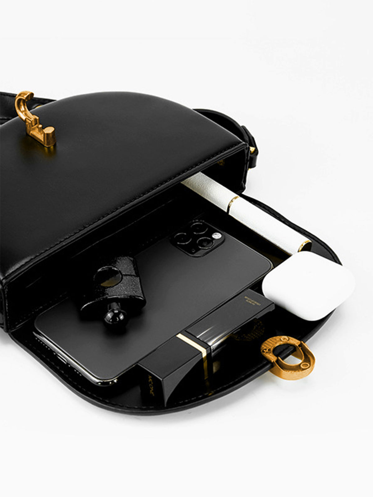 Structured Mini Saddle Bag with Gold Detail