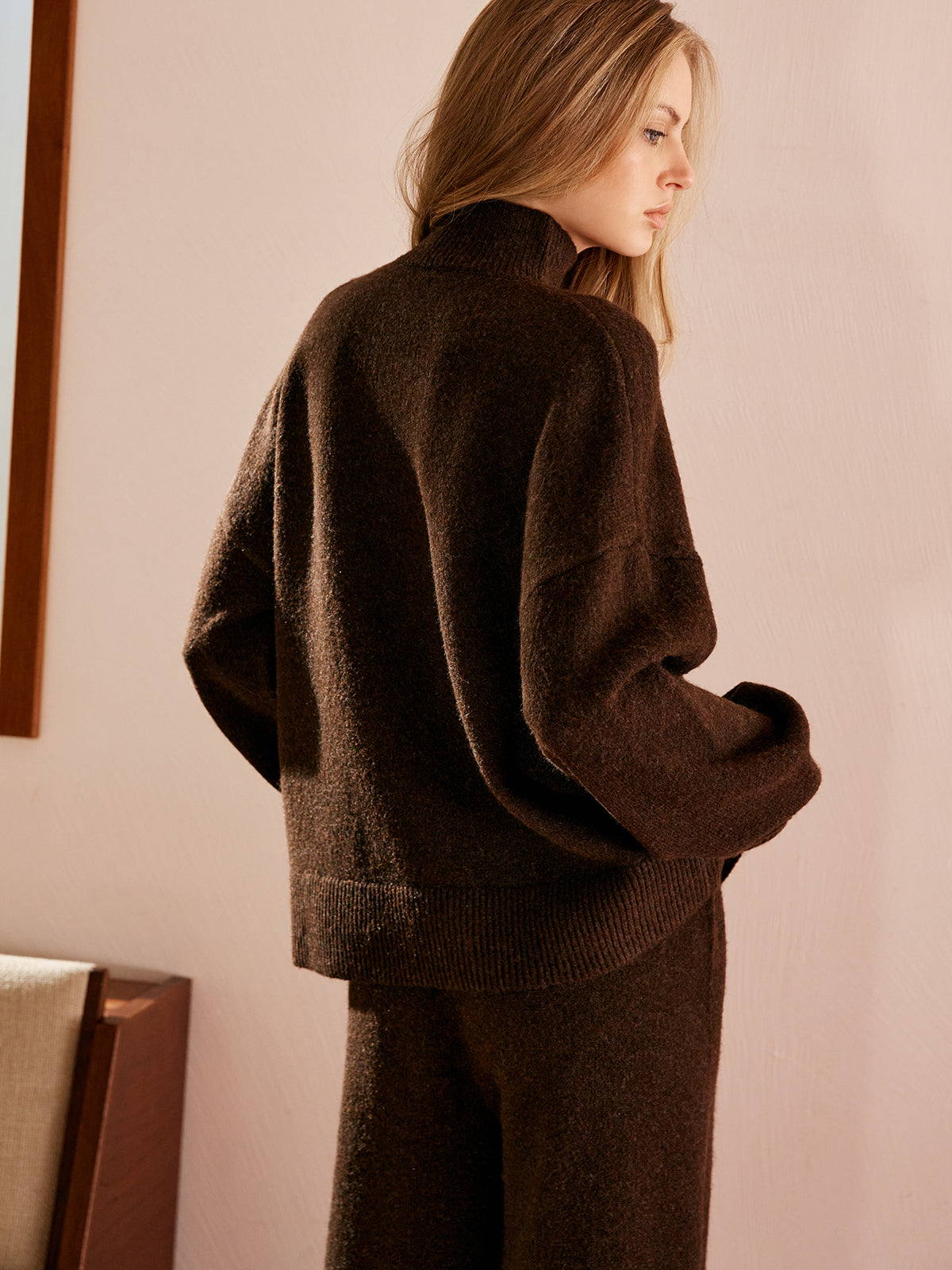 High-Stretch Knit Jumper with Mock Neck