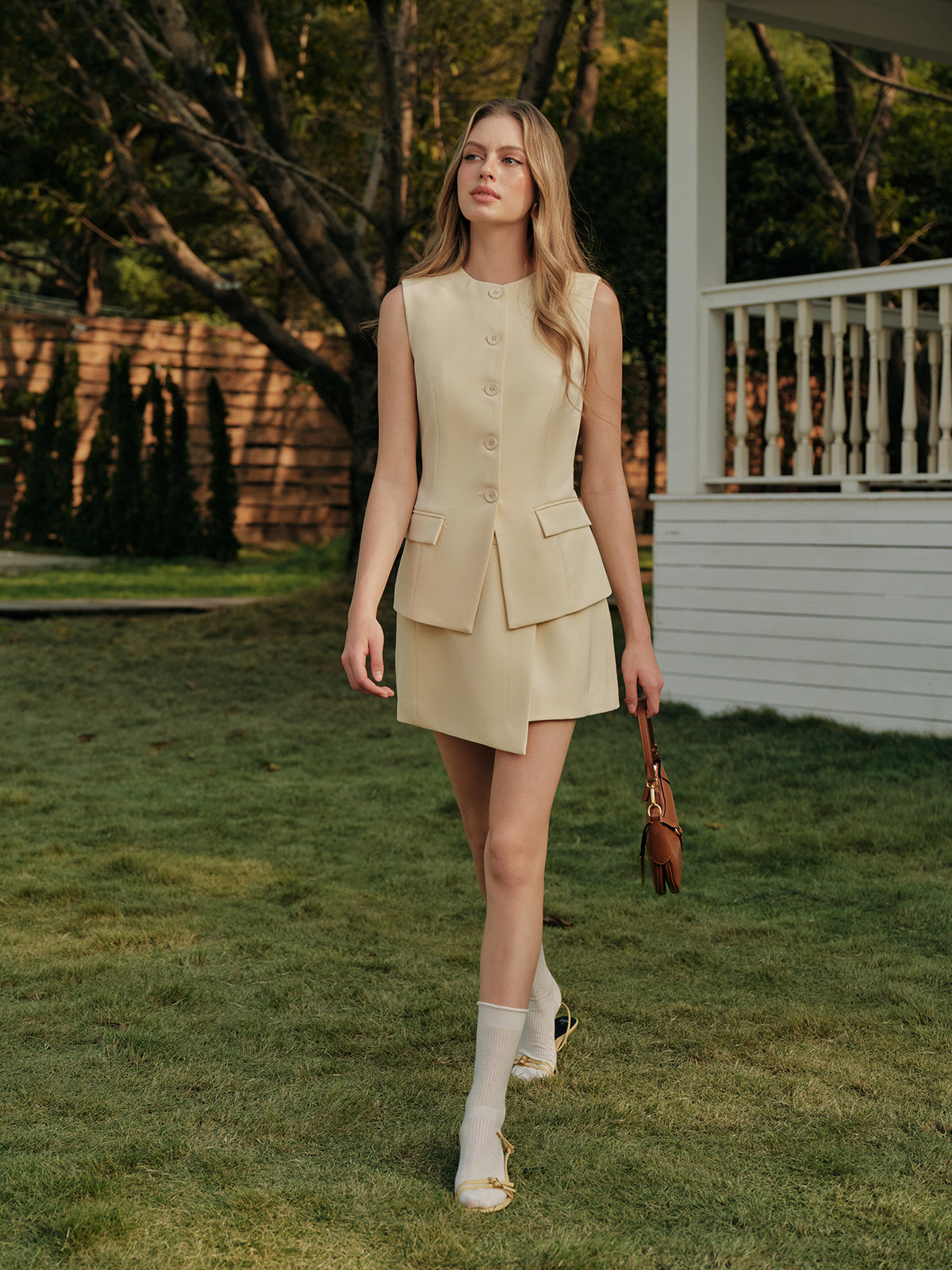 Asymmetric High-Waisted Wrap Skirt with Pocket Flap