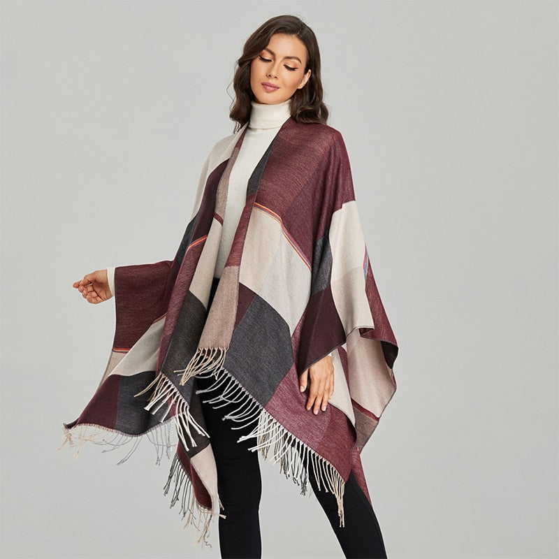 Latifa Geometric Fringe Poncho