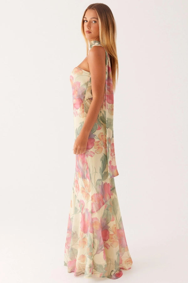 Floral Aura Scarf-Neck Dress