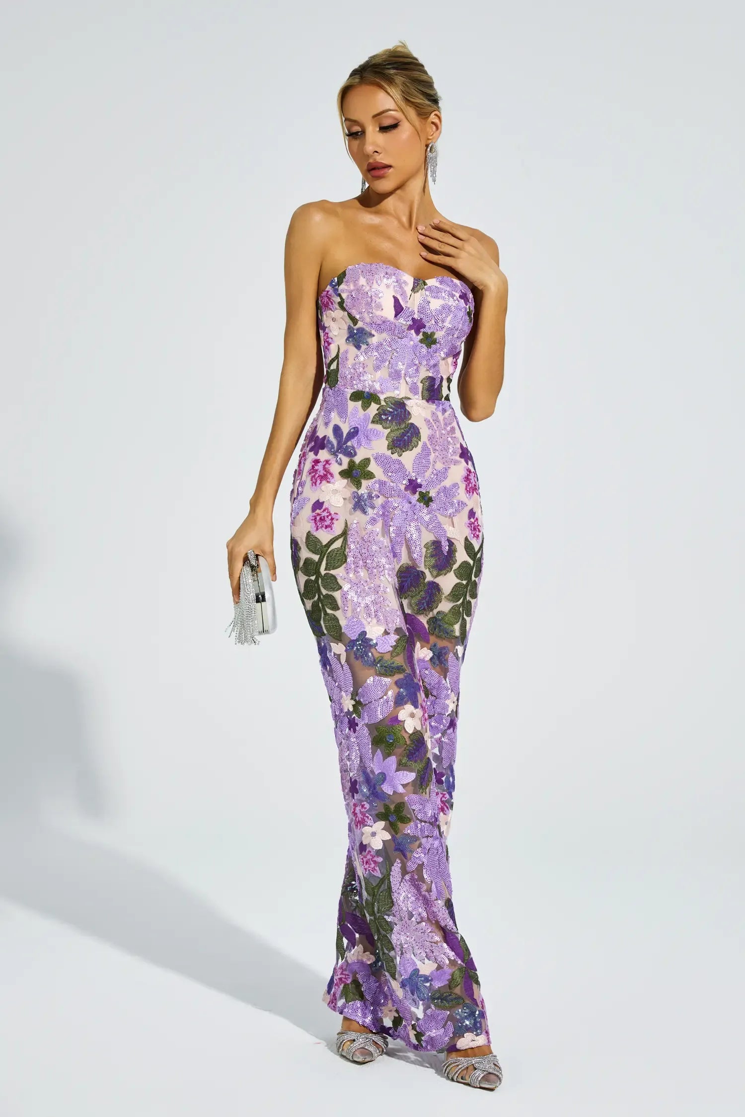 Amaris Violet Embroidered Maxi Dress