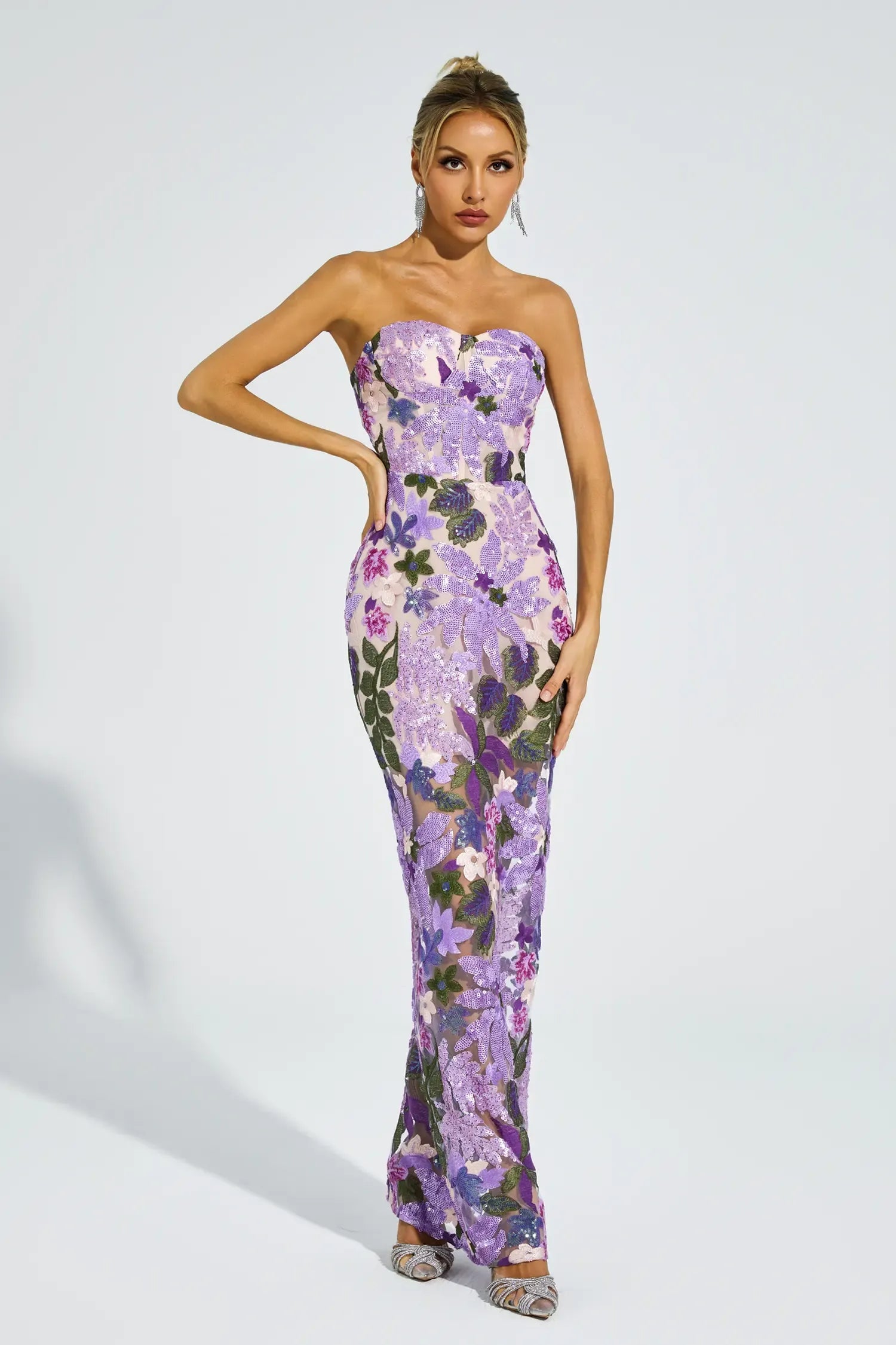 Amaris Violet Embroidered Maxi Dress